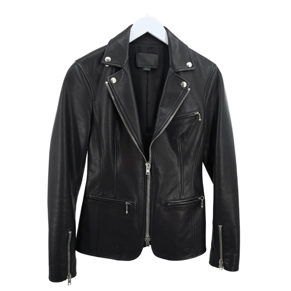 Alexander Wang Leather Biker Jacket Size 4 Asymmetrical Zipper Tapered Waist